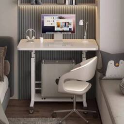 EONLION Height Adjustable Small PC Computer Desk in White - Size: 100 cm