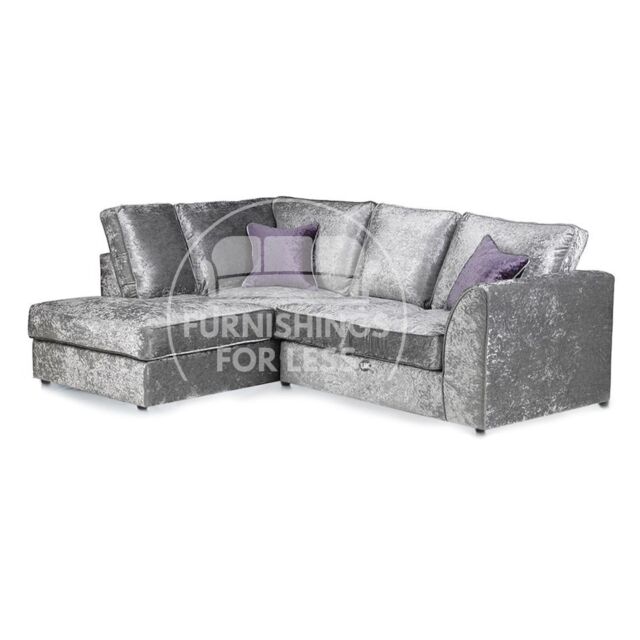 Furnishings For Less UK Crystal Crushed Velvet 3 to 4 Seater L Shaped Corner Sofa Left Hand Facing in Silver - image 1