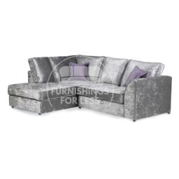Furnishings For Less UK Crystal Crushed Velvet 3 to 4 Seater L Shaped Corner Sofa Left Hand Facing in Silver