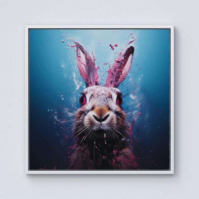 Warren Reed - Designer Rabbit Face Splashart Framed Canvas in Off-White - Size: w40 inch x h40 inch - image 1
