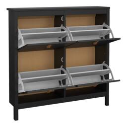 Wyld Haus Wyldberry Matt Black Shoe Cabinet 4 Flip Down Doors Leather Handles - thumbnail 7