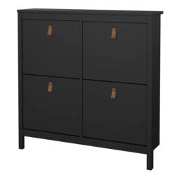 Wyld Haus Wyldberry Matt Black Shoe Cabinet 4 Flip Down Doors Leather Handles - thumbnail 5