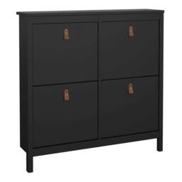 Wyld Haus Wyldberry Matt Black Shoe Cabinet 4 Flip Down Doors Leather Handles - thumbnail 3