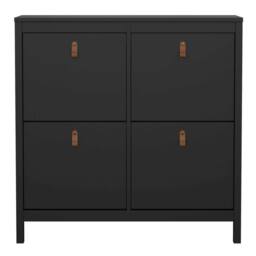 Wyld Haus Wyldberry Matt Black Shoe Cabinet 4 Flip Down Doors Leather Handles - thumbnail 4