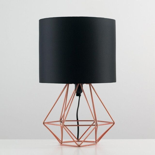 ValueLights Pair Of Modern Copper Metal Basket Cage Table Lamps With Black Fabric Shades - image 1