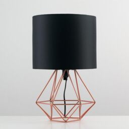 ValueLights Pair Of Modern Copper Metal Basket Cage Table Lamps With Black Fabric Shades - thumbnail 1