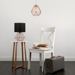 ValueLights Pair Of Modern Copper Metal Basket Cage Table Lamps With Black Fabric Shades - thumbnail 5