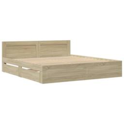 Berkfield Home Durable Bed Frame with Headboard Frame Sonoma Oak 180x200 cm Supe in Light Tan - Size: Super King