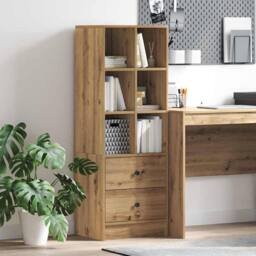 Berkfield Home Elegant Artisan Oak Shelving Unit Artisan Oak Engineered wood Medium in Brown - thumbnail 2