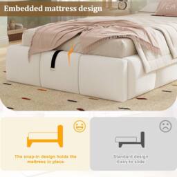 Merax Bouclé 3ft Single Ottoman Bed with Tufted Headboard & USB Port in White - thumbnail 8