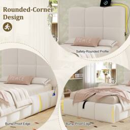 Merax Bouclé 3ft Single Ottoman Bed with Tufted Headboard & USB Port in White - thumbnail 7