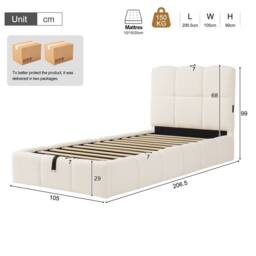 Merax Bouclé 3ft Single Ottoman Bed with Tufted Headboard & USB Port in White - thumbnail 5