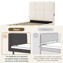 Merax Bouclé 3ft Single Ottoman Bed with Tufted Headboard & USB Port in White - thumbnail 9