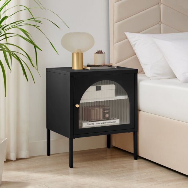 FurnitureboxUK Urbi Metal Bedside Cabinet With Shelf in Black - image 1