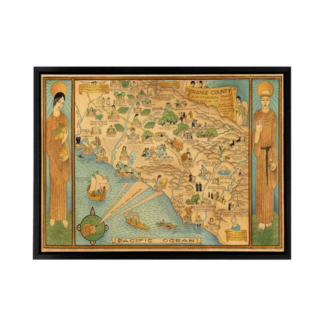 "Artery8 Map Ames 1929 Historic California County Framed Canvas Wall Art Print - Size: W12"" x H16""" - image 1