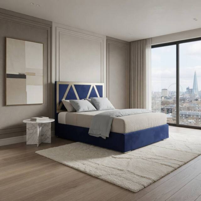 Casani Cliddesden Upholstered Soft Velvet Blue Metal Designer Bed Frame - Size: Single - image 1
