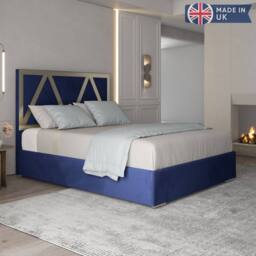 Casani Cliddesden Upholstered Soft Velvet Blue Metal Designer Bed Frame - Size: Single - thumbnail 5