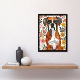 Artery8 Boxer Dog Lover Watercolour Floral Portrait Framed Wall Art - Size: A4 - thumbnail 4