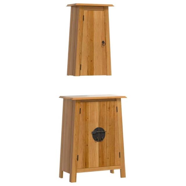 Berkfield Home 2 Piece Bathroom Furniture Set Solid Wood Pine in Brown - image 1