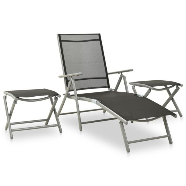 Berkfield Home 3 Piece Garden Lounge Set Textilene & Aluminium Silver in Black - image 1
