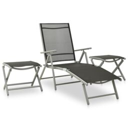 Berkfield Home 3 Piece Garden Lounge Set Textilene & Aluminium Silver in Black - thumbnail 1