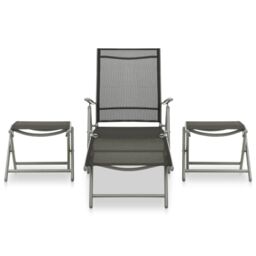 Berkfield Home 3 Piece Garden Lounge Set Textilene & Aluminium Silver in Black - thumbnail 2
