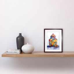 "Artery8 Wall Art Print Cookie Jar Folk Art Watercolour Painting Kitchen Artwork Framed 9X7 Inch in Brown - Size: W7"" x H9""" - thumbnail 2