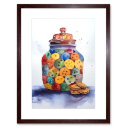 "Artery8 Wall Art Print Cookie Jar Folk Art Watercolour Painting Kitchen Artwork Framed 9X7 Inch in Brown - Size: W7"" x H9""" - thumbnail 1