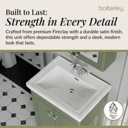 Balterley Bathroom Floor 2-Door Vanity Unit & Fireclay Basin, Satin Green, 600mm in Green - thumbnail 4