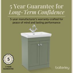 Balterley Bathroom Floor 2-Door Vanity Unit & Fireclay Basin, Satin Green, 600mm in Green - thumbnail 6