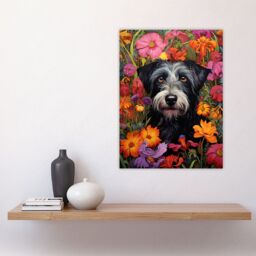 Artery8 Black Terrier Dog In Bold Vibrant Spring Meadow Flowers William Morris Style Pattern Artwork Norfolk Large Wall Unframed Art Poster Print - thumbnail 4