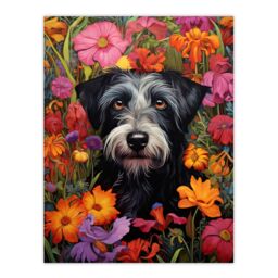 Artery8 Black Terrier Dog In Bold Vibrant Spring Meadow Flowers William Morris Style Pattern Artwork Norfolk Large Wall Unframed Art Poster Print - thumbnail 1