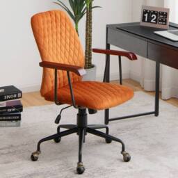 CASART Velvet Rocking Leisure Chair Adjustable Swivel Office Chair Task Chair in Orange - thumbnail 4