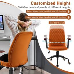 CASART Velvet Rocking Leisure Chair Adjustable Swivel Office Chair Task Chair in Orange - thumbnail 9