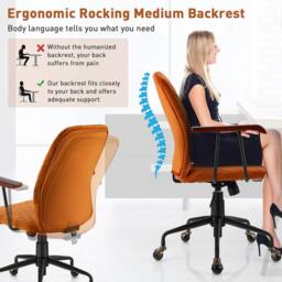 CASART Velvet Rocking Leisure Chair Adjustable Swivel Office Chair Task Chair in Orange - thumbnail 8
