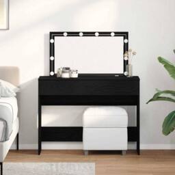 Berkfield Home Dressing Table with LED Black Oak 100x40x120 cm - Size: 100 x 40 x 120 cm - thumbnail 2
