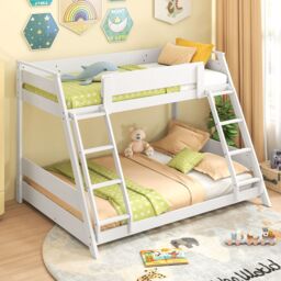 Costway 2-in-1 Single Over Double Bunk Bed Convertible Bed Frame w/ 2 Ladders in White - thumbnail 4