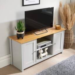 Home Source TV Media Stand 2 Storage Cupboards Storage Shelf Living Room Home in Grey - thumbnail 2