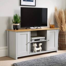Home Source TV Media Stand 2 Storage Cupboards Storage Shelf Living Room Home in Grey - thumbnail 1