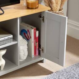 Home Source TV Media Stand 2 Storage Cupboards Storage Shelf Living Room Home in Grey - thumbnail 4