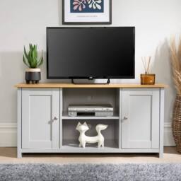 Home Source TV Media Stand 2 Storage Cupboards Storage Shelf Living Room Home in Grey - thumbnail 3