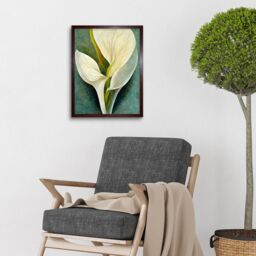 "Artery8 Wall Art Print Single White Calla Lily Flower Petal Detail Modern Art Framed in Brown - Size: W12"" x H16""" - thumbnail 2