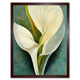 "Artery8 Wall Art Print Single White Calla Lily Flower Petal Detail Modern Art Framed in Brown - Size: W12"" x H16""" - thumbnail 1