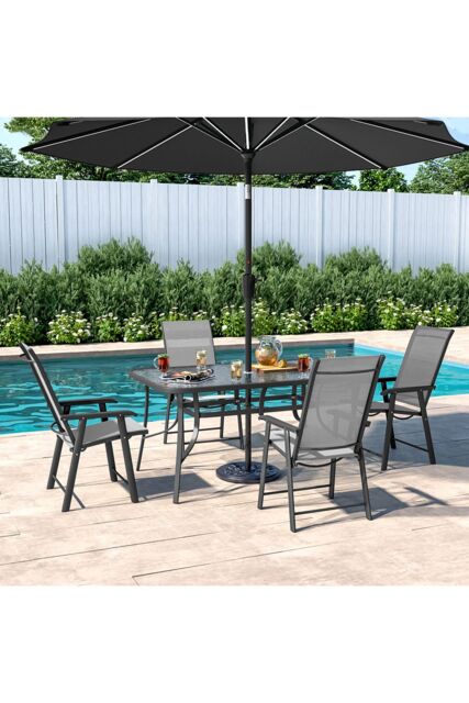 Living and Home Demi 4 Person Patio Garden Dining Set With Umbrella in Black