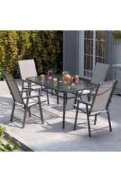 Living and Home Demi 4 Person Patio Garden Dining Set With Umbrella in Black - thumbnail 3