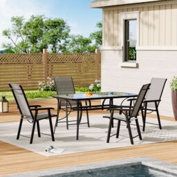 Living and Home Demi 4 Person Patio Garden Dining Set With Umbrella in Black - thumbnail 9