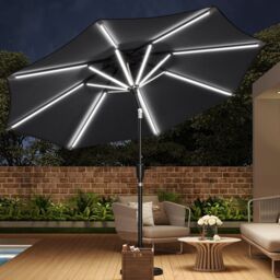 Living and Home Demi 4 Person Patio Garden Dining Set With Umbrella in Black - thumbnail 7