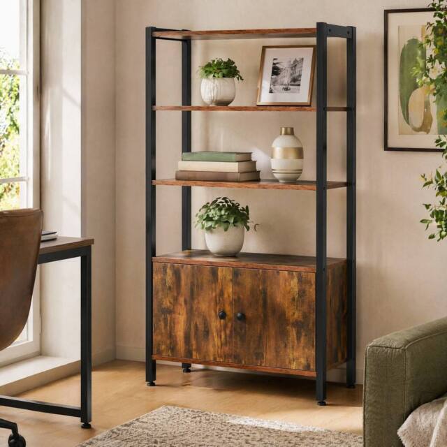 STILVORA Bookcase with Cupboard 3 Shelves Rustic Brown - image 1