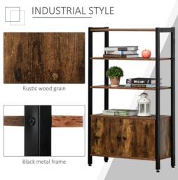 STILVORA Bookcase with Cupboard 3 Shelves Rustic Brown - thumbnail 6