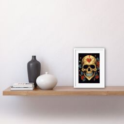 "Artery8 Wall Art Print Skull Heart & Roses Tattoo Ink Body Art Rockabilly Americana 50s Artwork Framed 9X7 Inch in White - Size: W7"" x H9""" - thumbnail 2